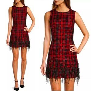 ANTONIO MELANI Irine Sheath Sleeveless DRESS Size 14 Tweed Feather Red NEW $199
